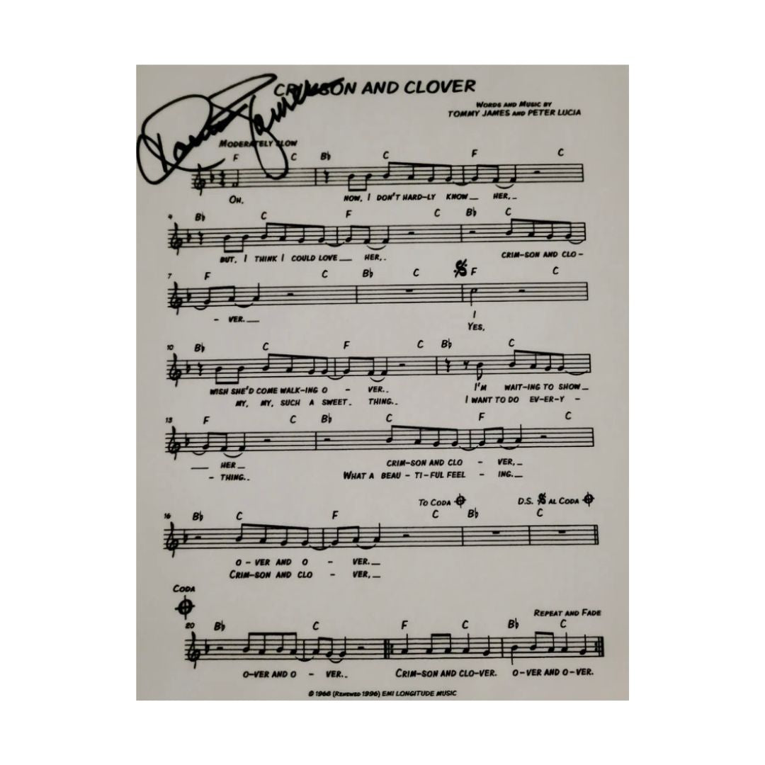 CRIMSON AND CLOVER Sheet Music Autographed